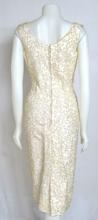 Women's VINTAGE 1960s IRIDESCENT IVORY SEQUINS WIGGLE DRESS For Sale