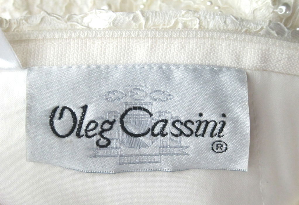 VINTAGE OLEG CASSINI PEARL BEADED LACE WIGGLE DRESS For Sale 3