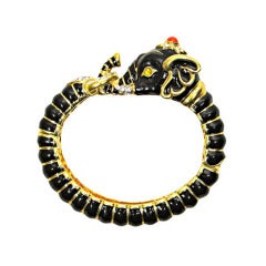 VINTAGE BLACK & GOLD BEJEWLED ELEPHANT CLAMP BRACELET