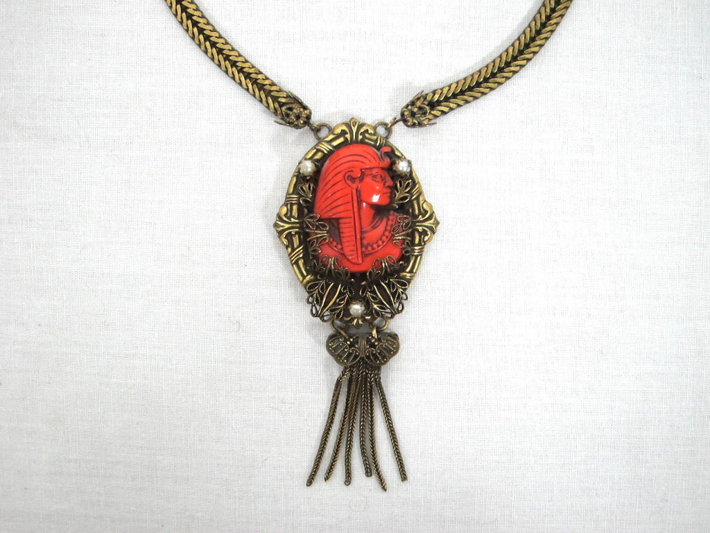 VINTAGE EGYPTIAN REVIVAL PHARAOH TASSEL NECKLACE