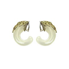 VINTAGE BAROQUE GOLD SCROLL & LUCITE TUSK EARRINGS