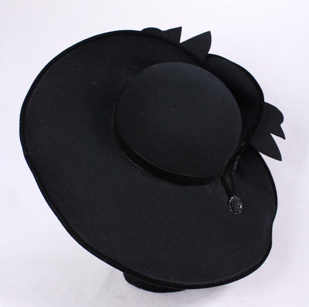 Women's KENTUCK DERBY  NIGHT MASSIVE JET BLACK  BEAD SEQUIN FLOWERS HAT For Sale