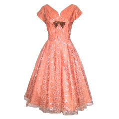 VINTAGE 1950s Dusty Pink & Silver Lace Party Dress