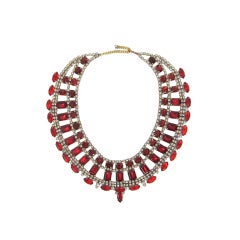VINTAGE CZECH CLEOPATRA COLLAR NECKLACE RED & CLEARN RHINESTONES