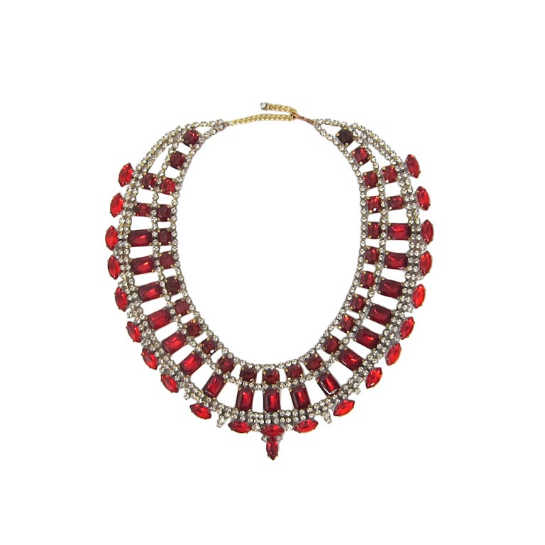 VINTAGE CZECH CLEOPATRA COLLAR NECKLACE RED 
CLEARN RHINESTONES For Sale