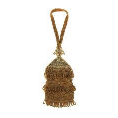 1920's FRENCH GOLD ORNATE FILIGREE BEADED FRINGE FLAPPER PURSE