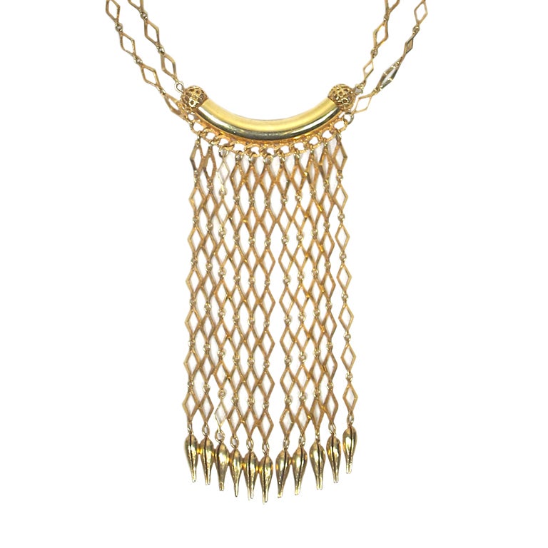 1970s Gold Tone Huge 6" Fringe Necklace For Sale