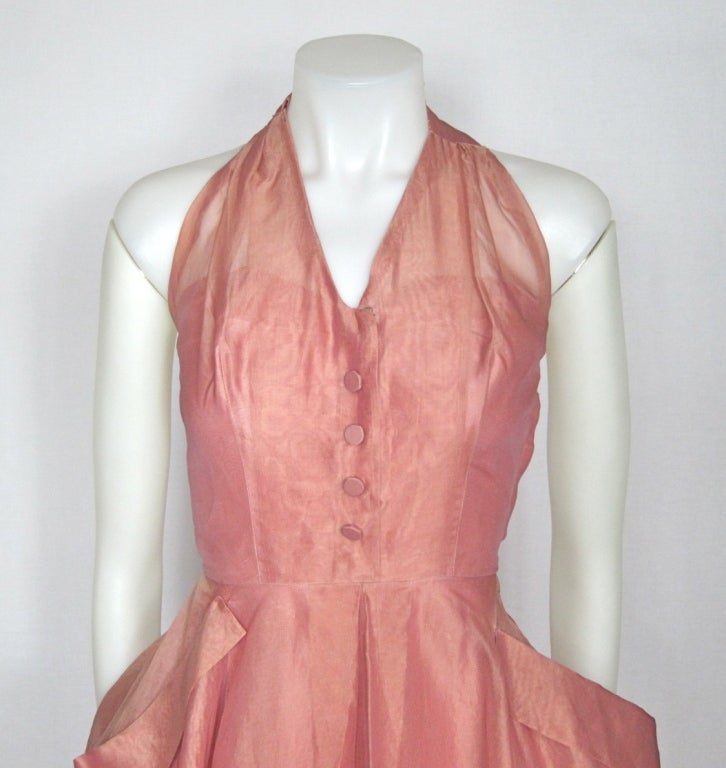 VINTAGE 1950s Rose Pink Organza Party Dress For Sale 1
