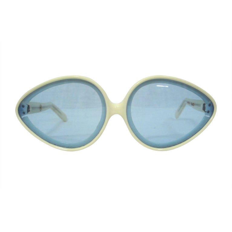 VINTAGE French Mod Sunglasses w Blue Lenses at 1stdibs