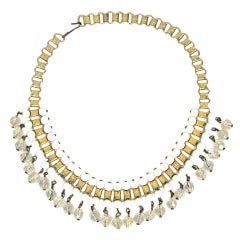 1940s Clear Stone  & Milk Stone Gold Book Chain Festoon Necklace