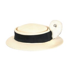 Circa 1950 Woven Straw Hat w Grosgrain Nautilus