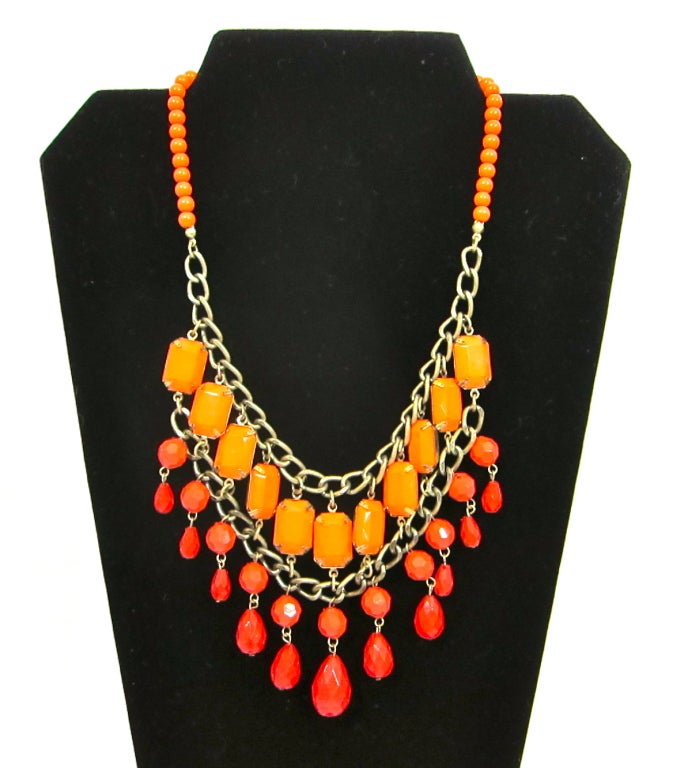 VINTAGE GOLDEN GATE BRIDGE ORANGE FESTOON COLLAR BOHO NECKLACE For Sale 1