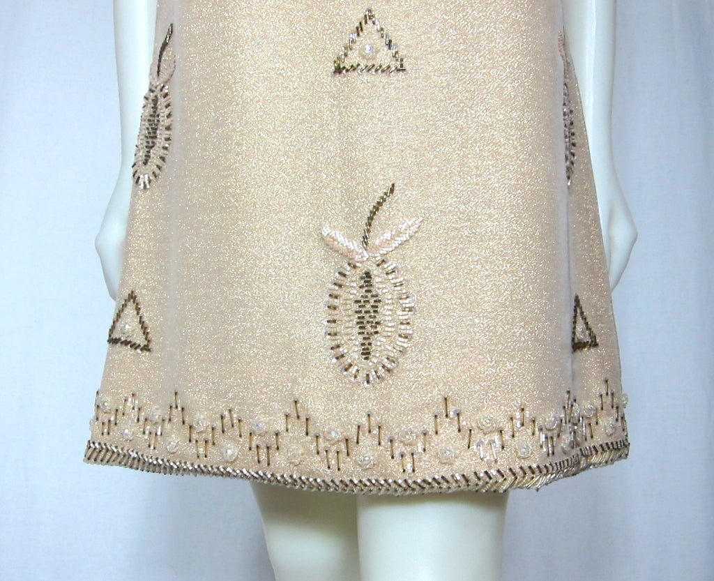 VINTAGE 1960 GOLD BEADED PINEAPPLE MOTIF MINI PARTY DRESS For Sale 1