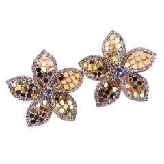 Large Gilt Crystal Set Flower Earclips