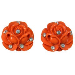 Large Faux Coral Dew Studded Earclips