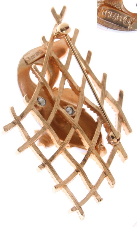 Crown Trifari Brooch Enameled Fish  in Net Brooch