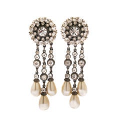 Vintage Ben Amun Faux Pearl and Rhinestone Earrings