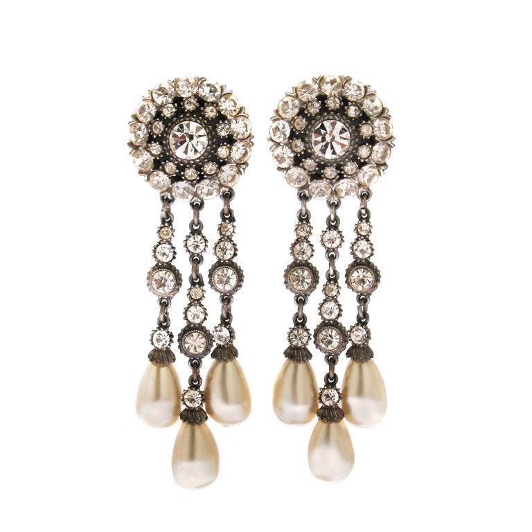 Ben Amun Faux Pearl and Rhinestone Earrings