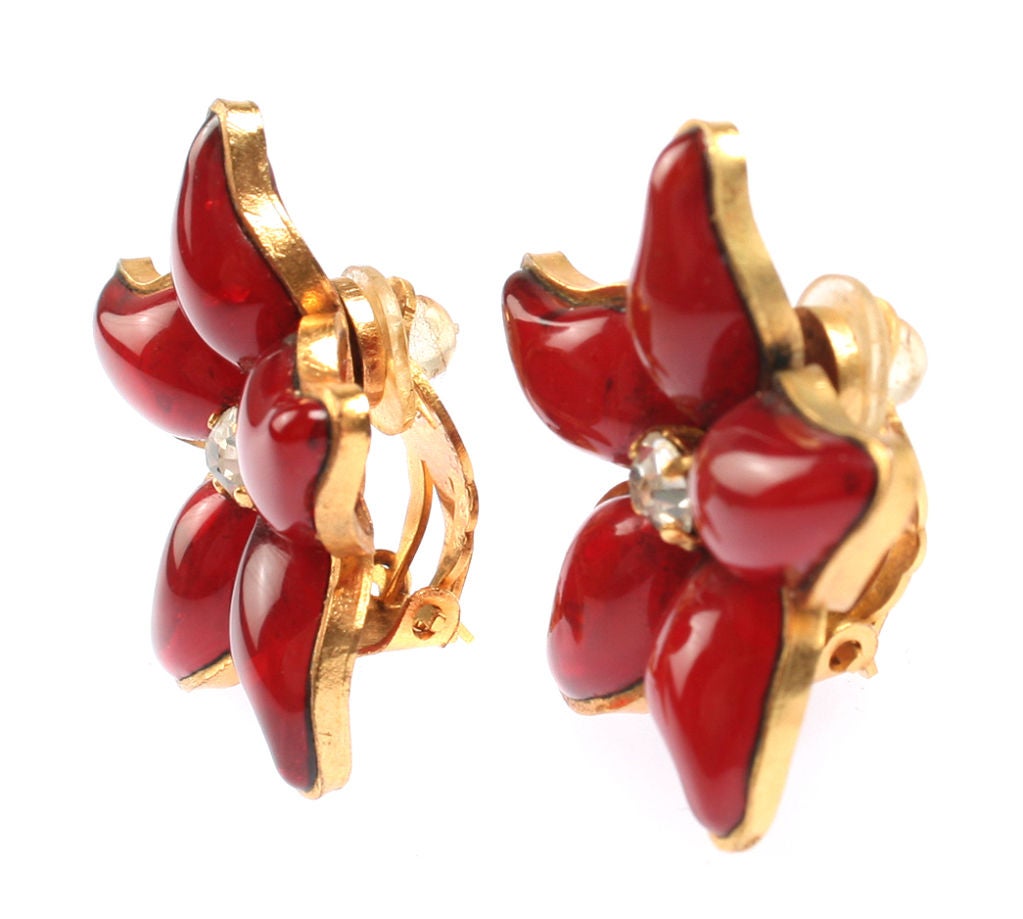 Maison Gripoix for Chanel Poured Glass Flower Earrings
