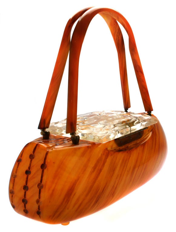Women's Carved Butterscotch  Bakelite  Handbag / Purse by Llewellyn