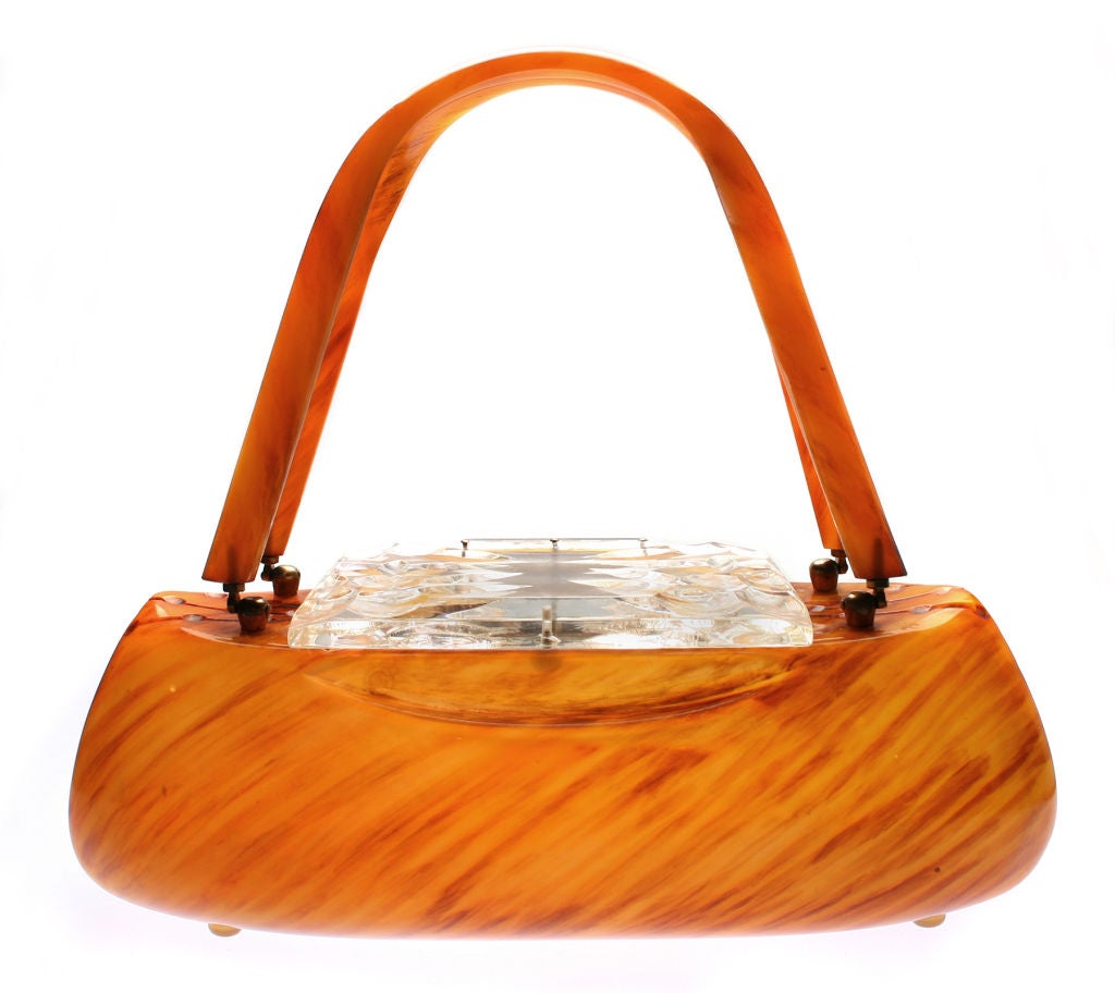 Carved Butterscotch  Bakelite  Handbag / Purse by Llewellyn 3