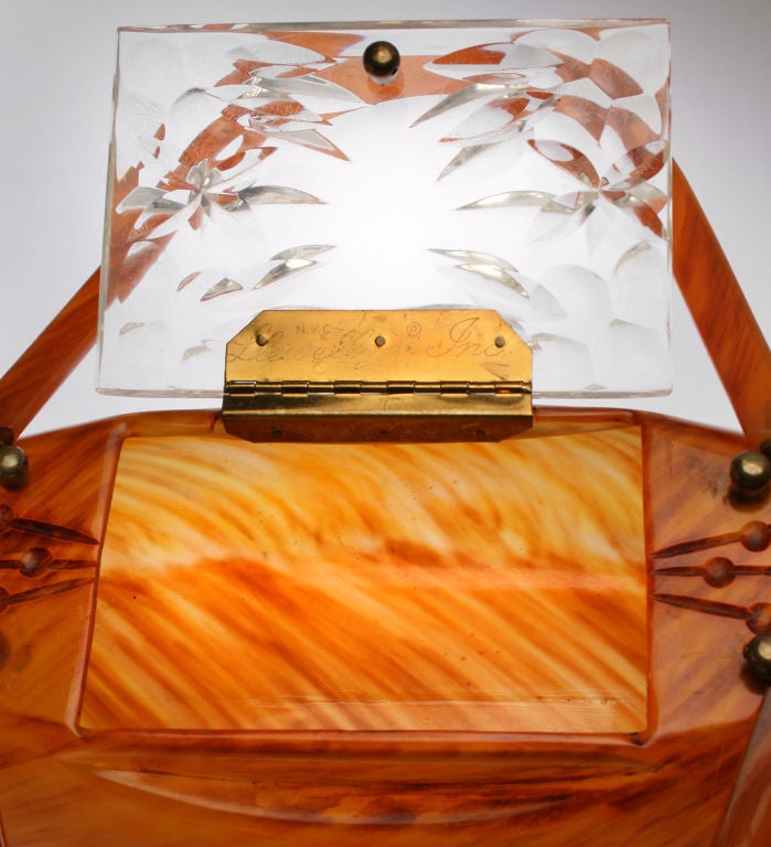 Carved Butterscotch  Bakelite  Handbag / Purse by Llewellyn 1