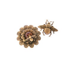 Joseff of Hollywood Large  Sunflower and Bee Brooch