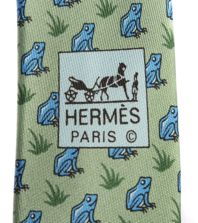 Men's Vintage Hermes Necktie with  Blue Frogs