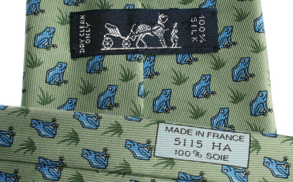 Vintage Hermes Necktie with  Blue Frogs 1