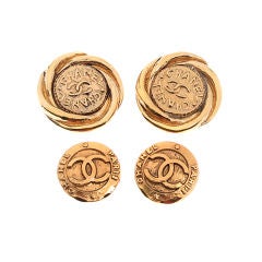 Two Pairs of Chanel Logo Earrings