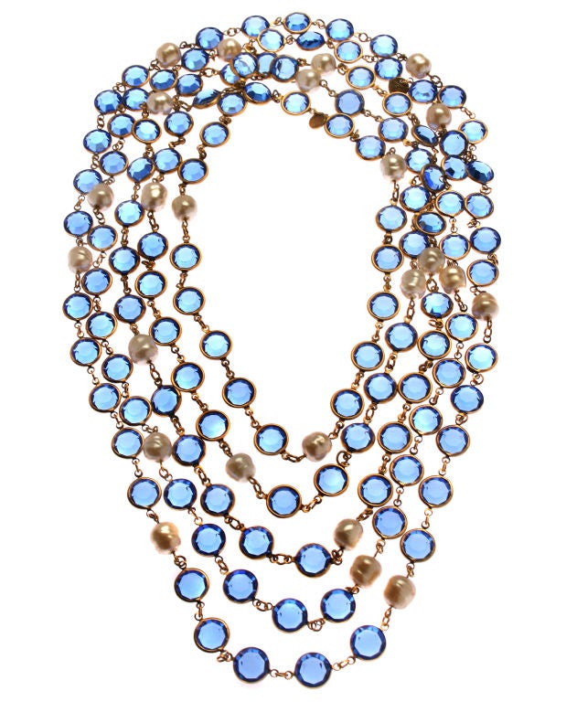 These are a beautiful cornflower blue. Complimented by the white baroque pearls, the look is very fresh. 

*Measurements*
One necklace is approximately 57 1/2