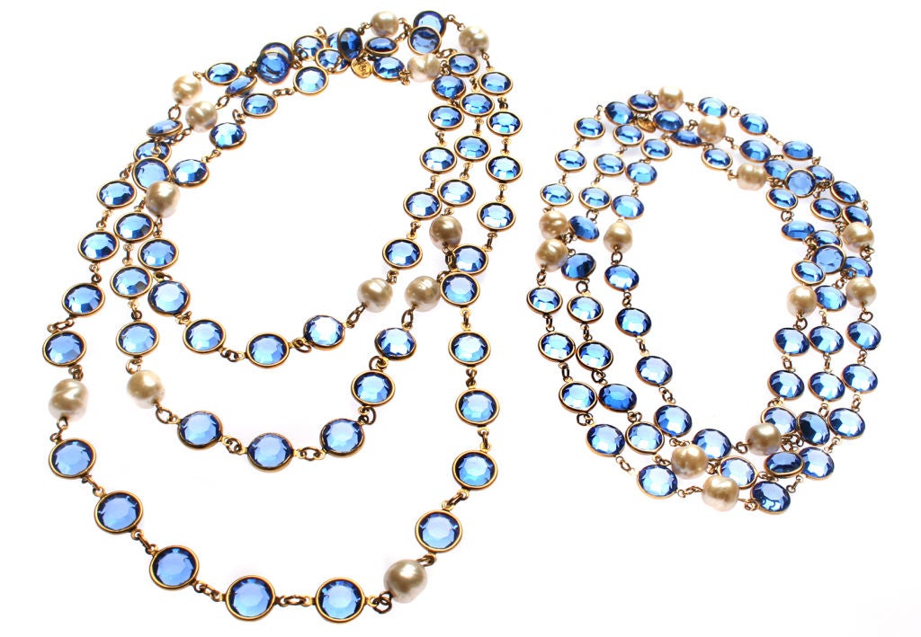 Pair of  CHANEL  Blue Sautoirs with Baroque Pearls 1