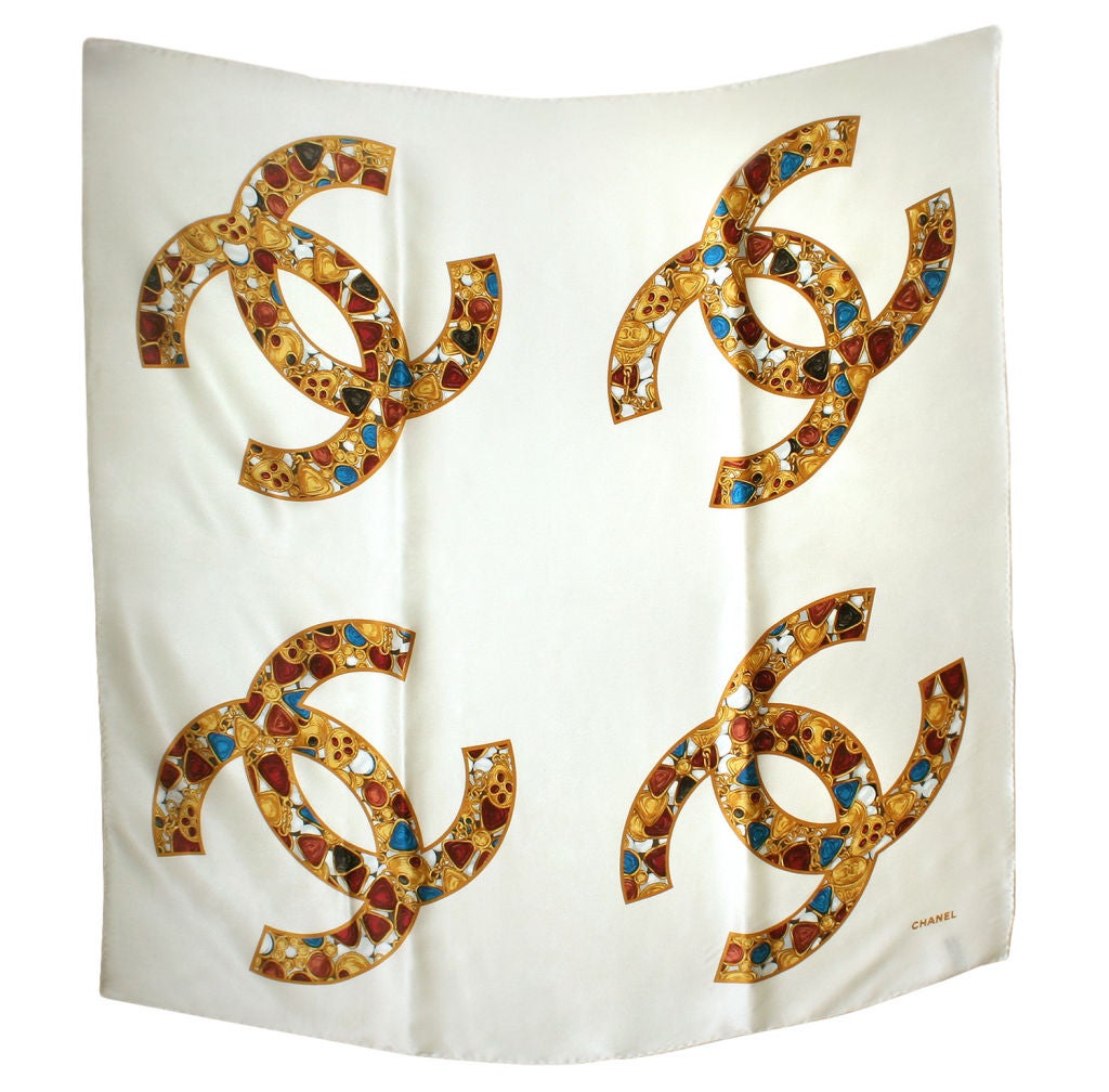 CHANEL  Scarf with Jewel Filled Logos For Sale 3