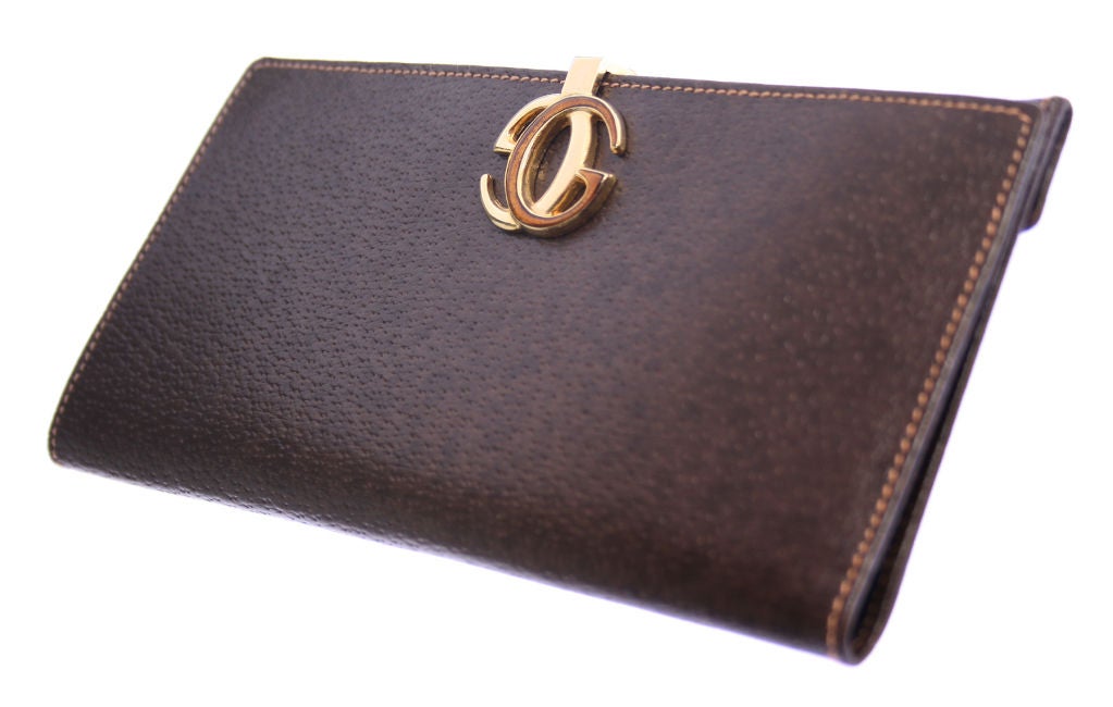 Women's Vintage Gucci Leather Wallet with Enamelled Logo Closure