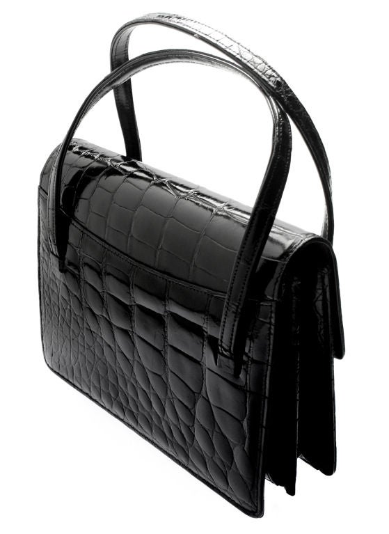 Black Saks Fifth Avenue Alligator Bag with Lucite Accents