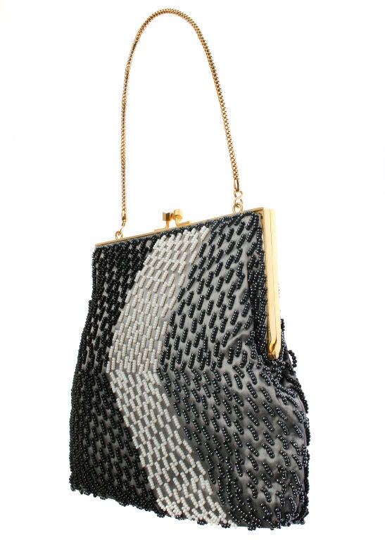 Geometric Black and White Beaded Bag