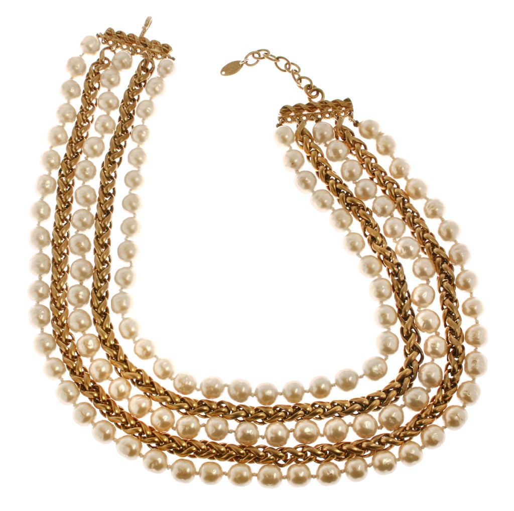 Women's Chanel Pearl and Chain Multi Strand Necklace For Sale