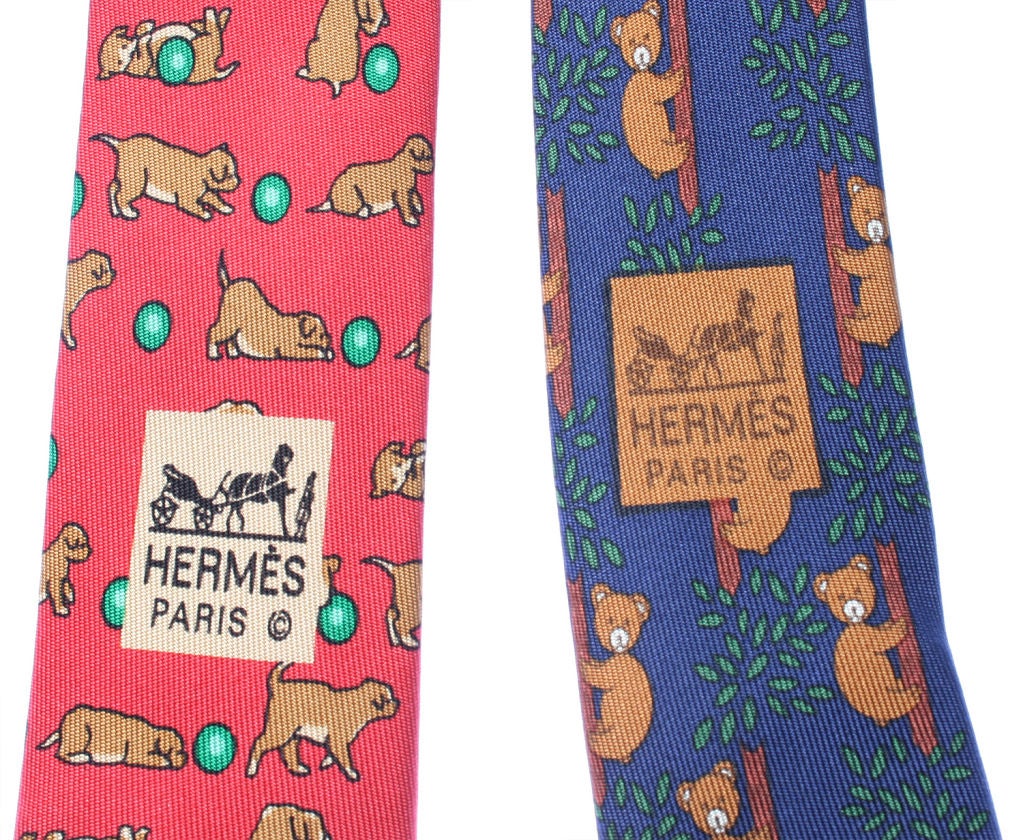 Vintage Hermes Necktie With Bears and Puppies 2