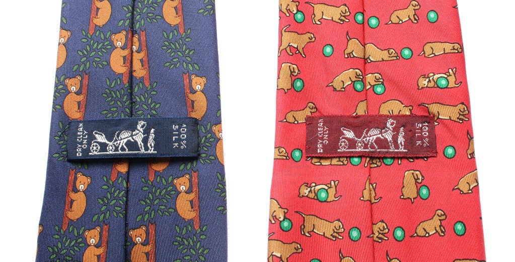 Vintage Hermes Necktie With Bears and Puppies 3