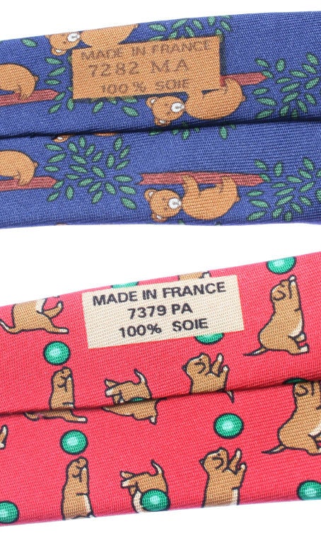 Vintage Hermes Necktie With Bears and Puppies 4