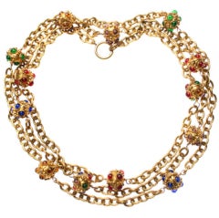 Long Chanel Necklace with Cabochon Encrusted Orbs