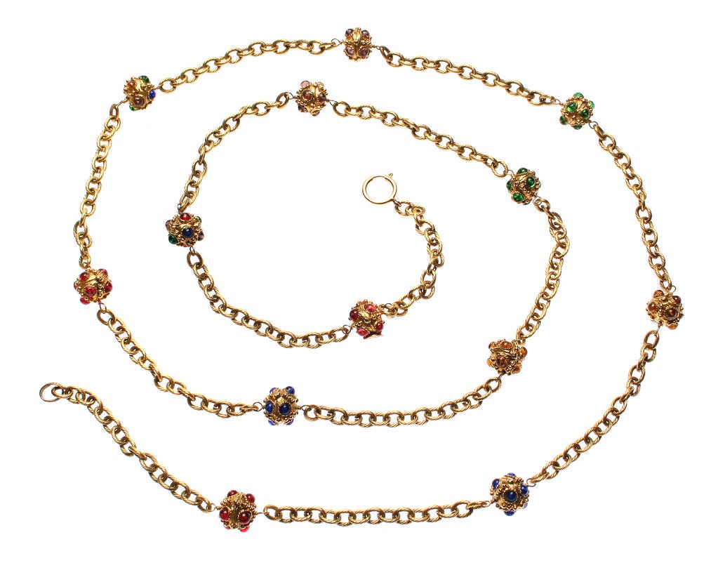 Long CHANEL Necklace with Cabochon Encrusted Orbs