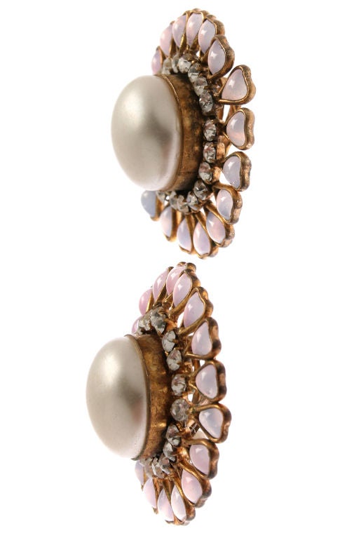 CHANEL Maison Gripoix , Rhinestone and Faux  Mabe Pearl Earrings In Excellent Condition In Chicago, IL