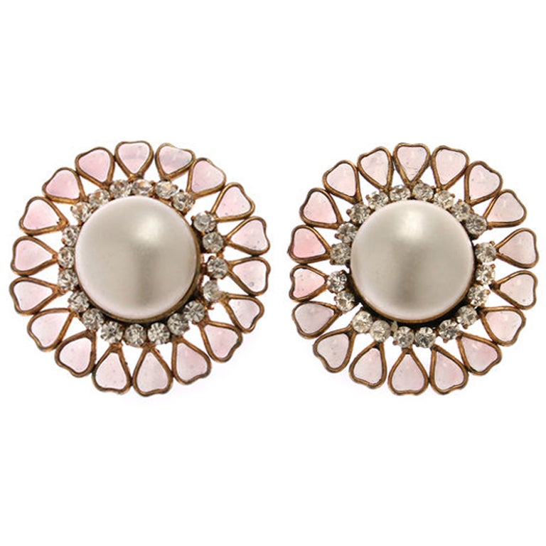 CHANEL Maison Gripoix , Rhinestone and Mabe Pearl Earrings For Sale