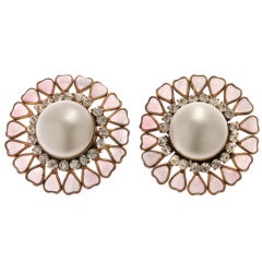 CHANEL Maison Gripoix , Rhinestone and Faux  Mabe Pearl Earrings