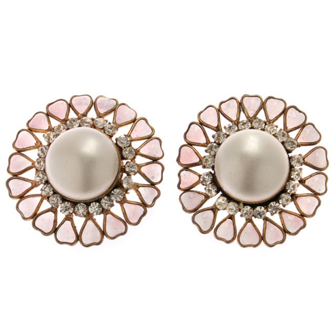 CHANEL Maison Gripoix , Rhinestone and Faux  Mabe Pearl Earrings