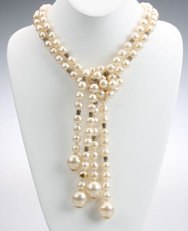 Women's CHANEL Double Strand Pearl & Rhinestone Lariat  Necklace