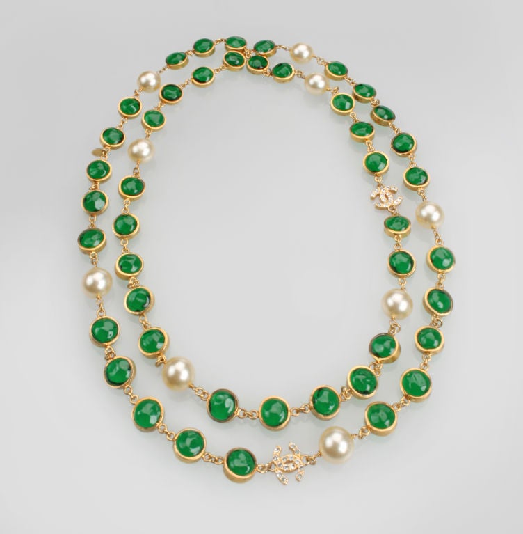 Women's CHANEL Pearl and Poured Green Glass Sautoir