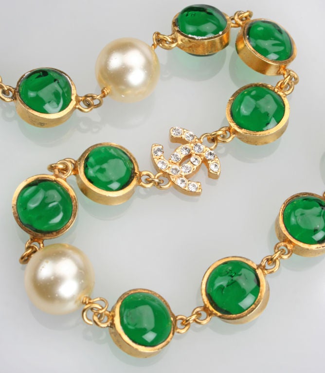 CHANEL Pearl and Poured Green Glass Sautoir 1