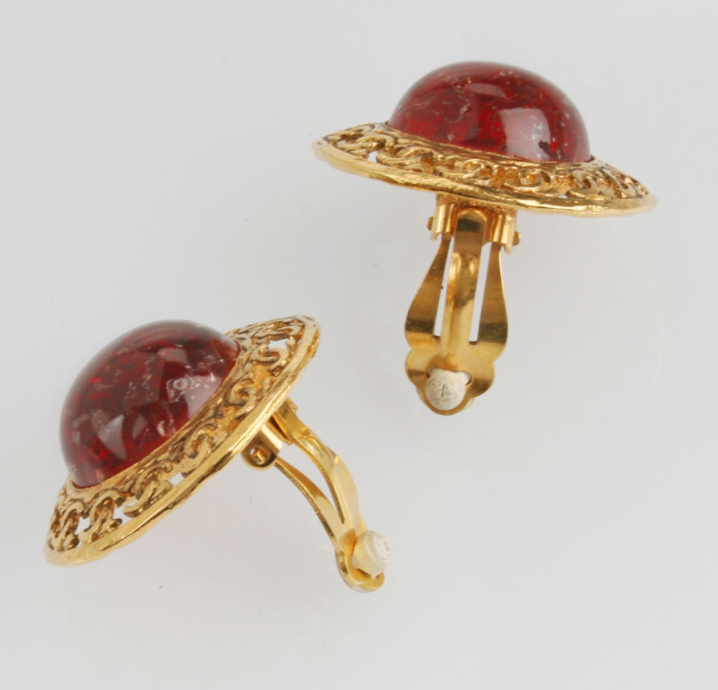 CHANEL Red Poured Glass Earrings In Excellent Condition In Chicago, IL